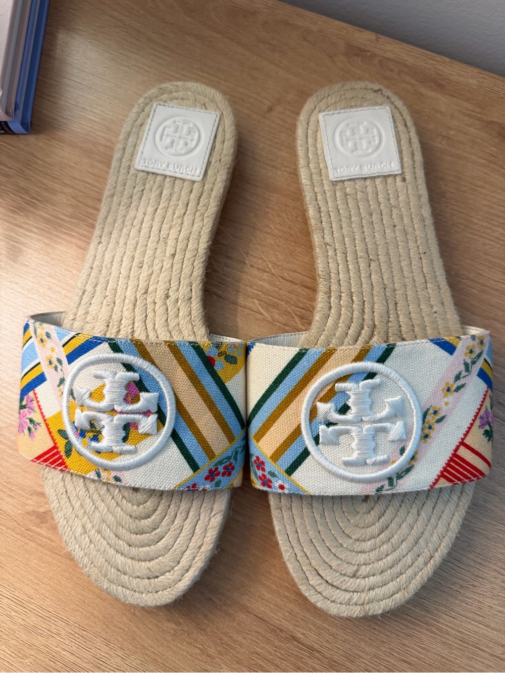 Tory Burch Benton Multicolor Stripe & Floral Canvas Espadrille Slides